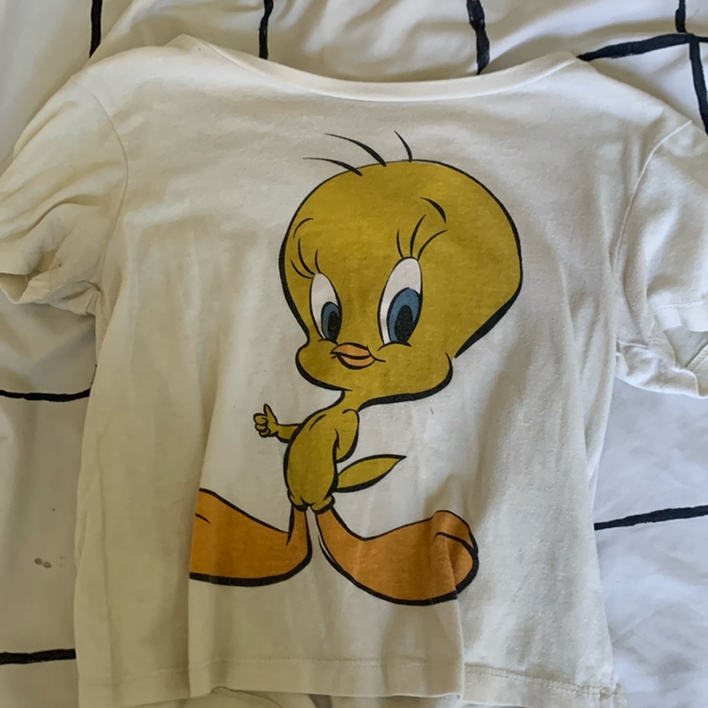 White crop top circle neck, Tweety shirt